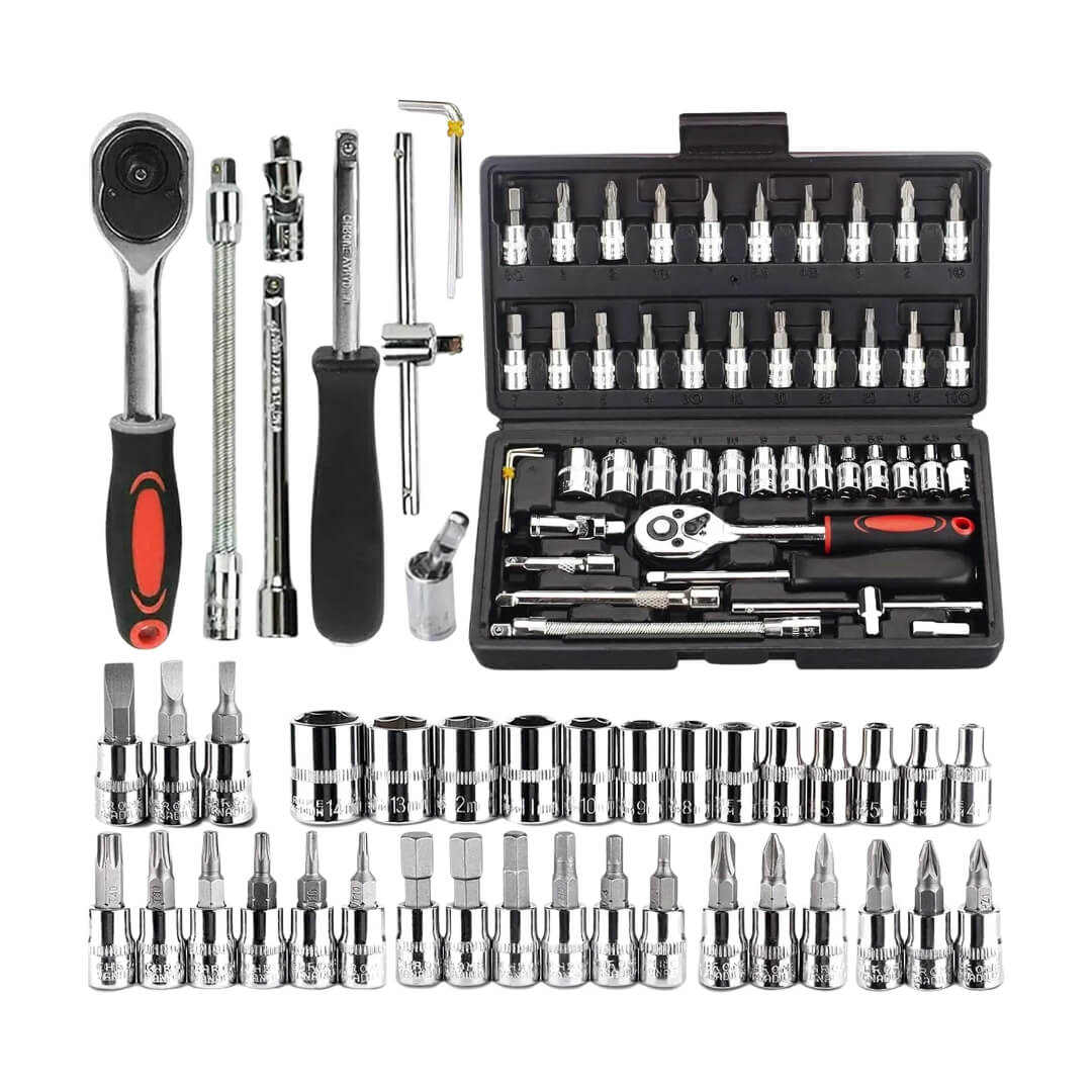 Force 46 in 1 Pcs Combination Wrench Set Socket Car Bike Repairing Hand Tool Long Handle Kit 46pcs Combo