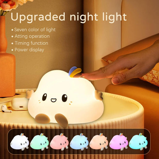 Cute Cloud Face Silicone Night Light - 7 Color Changing LED  Lamp with Touch Sensor Control | USB Rechargeable, Perfect Decoration for Kids Room