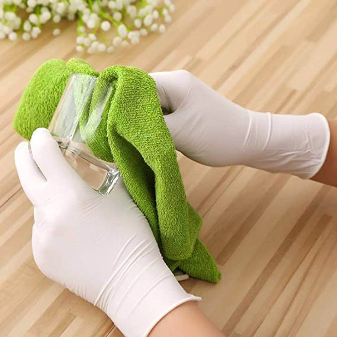 White store surgical gloves