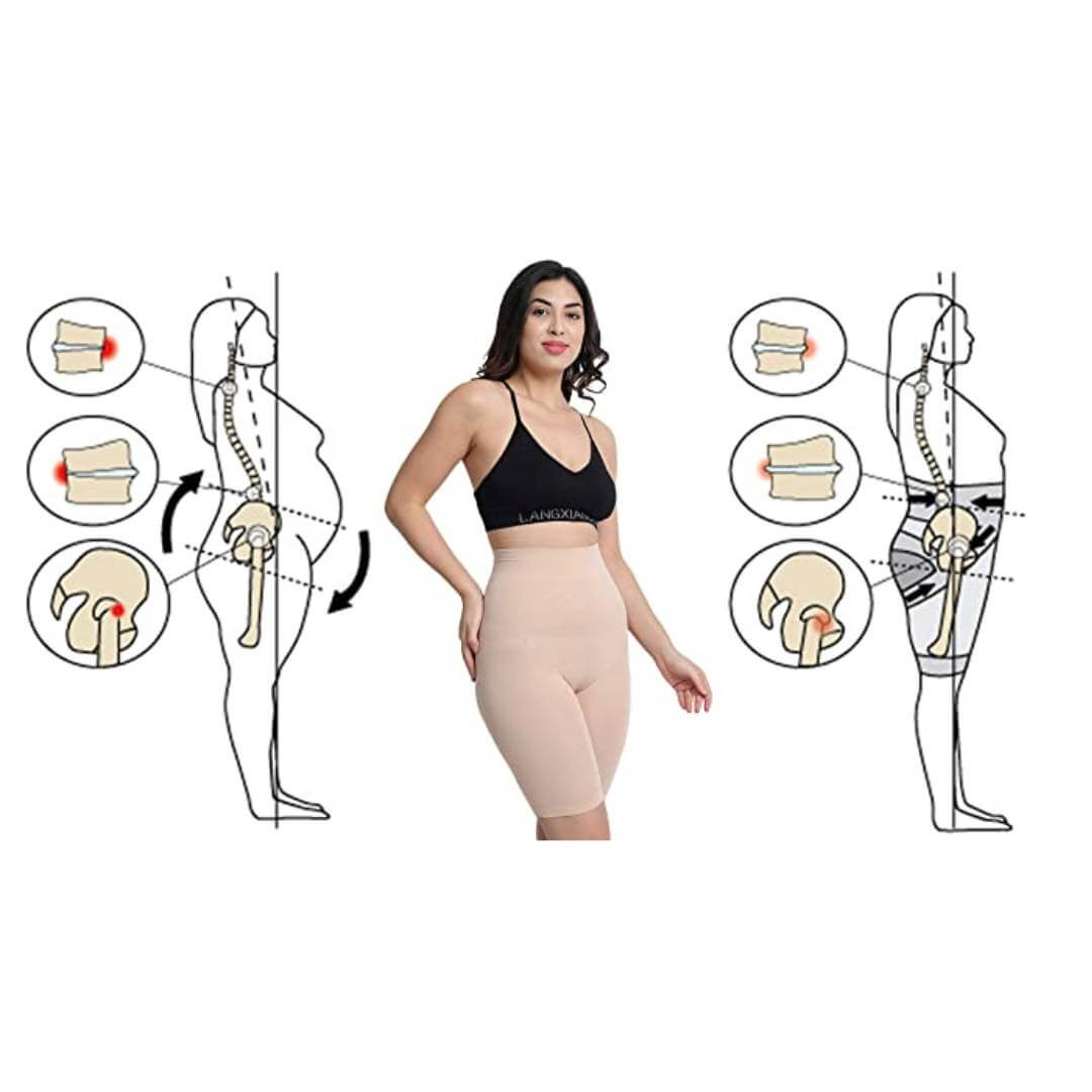 Women Tummy Control Shapewear Weight Loss Body Shaper Waist Trainer Tummy  and Thigh Shaper Saree Shapewear Belly Fat Reduce Belt (Black)